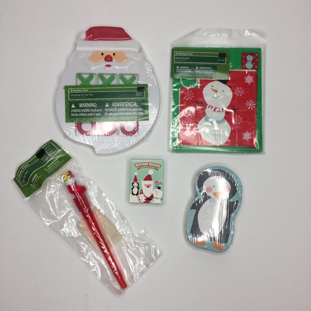 Holiday Time Christmas Party Goodie Bag Pen Sliding Puzzle Cards Tic Tac Toe